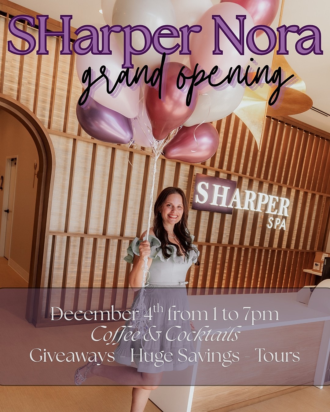 Grand opening event with balloons and promotions.