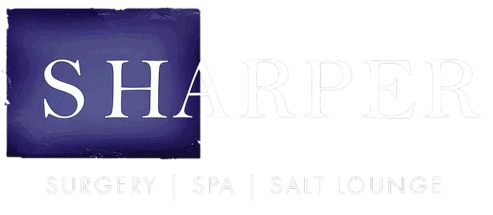 Sharper logo for surgery, spa, and salt lounge.