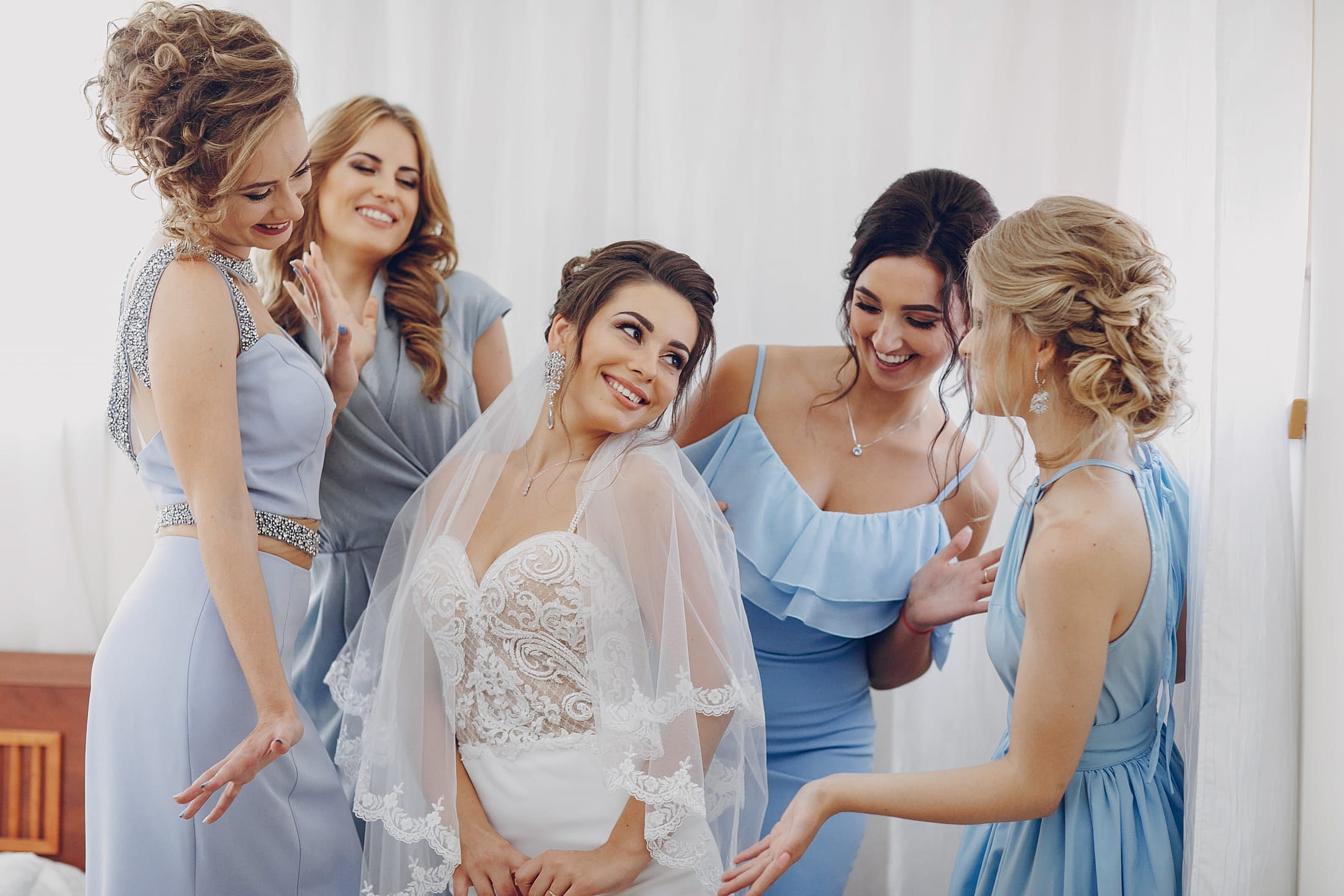 Bridal party celebrating before the wedding.
